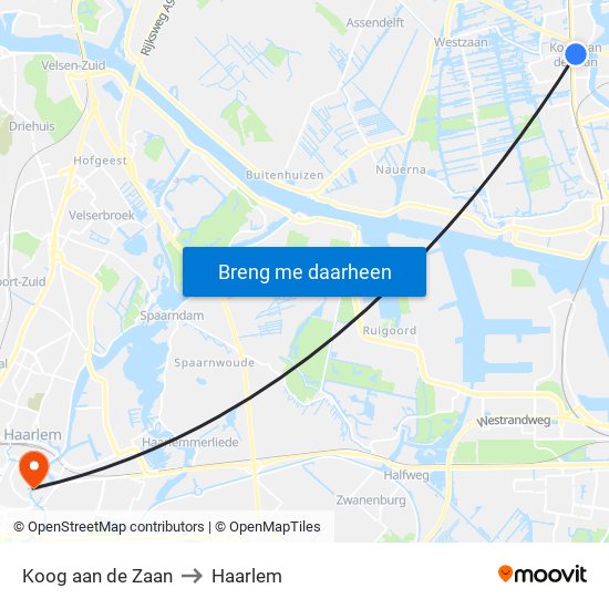 Koog aan de Zaan to Haarlem map