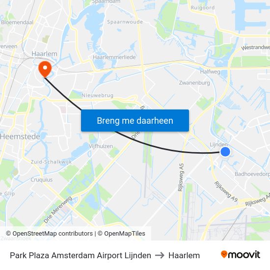 Park Plaza Amsterdam Airport Lijnden to Haarlem map