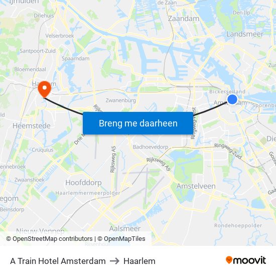 A Train Hotel Amsterdam to Haarlem map