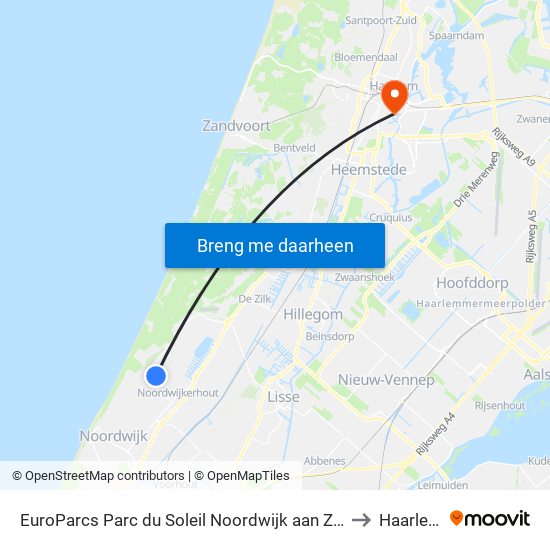 EuroParcs Parc du Soleil Noordwijk aan Zee to Haarlem map