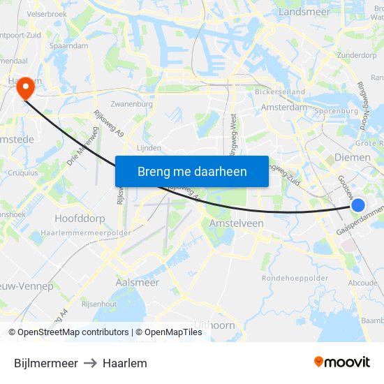 Bijlmermeer to Haarlem map