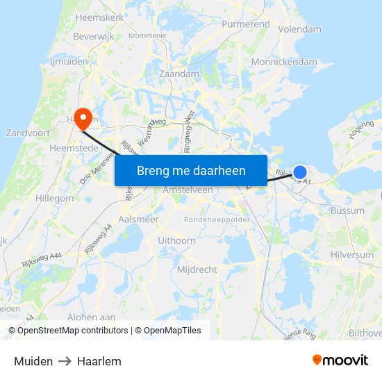 Muiden to Haarlem map