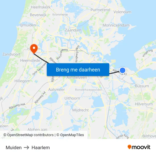 Muiden to Haarlem map