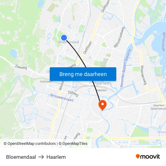 Bloemendaal to Haarlem map