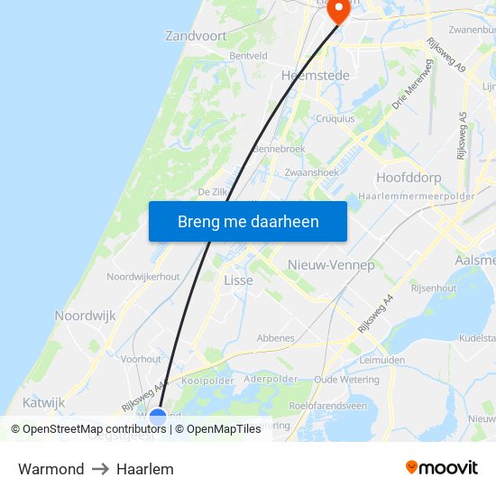 Warmond to Haarlem map