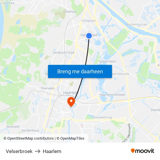 Velserbroek to Haarlem map