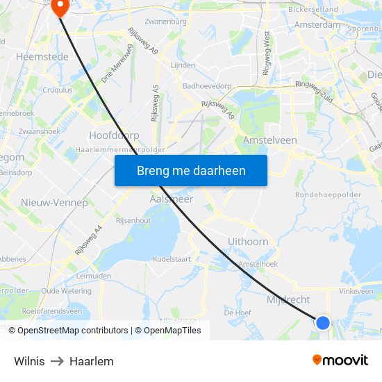 Wilnis to Haarlem map