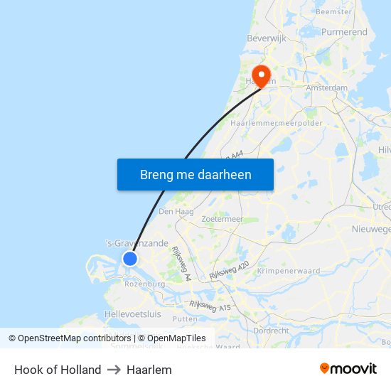 Hook of Holland to Haarlem map