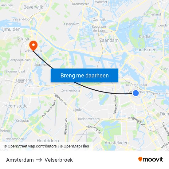 Amsterdam to Velserbroek map