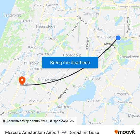 Mercure Amsterdam Airport to Dorpshart Lisse map