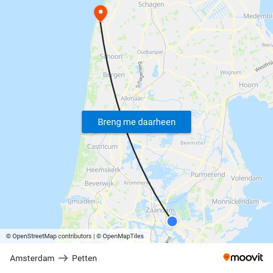 Amsterdam to Petten map