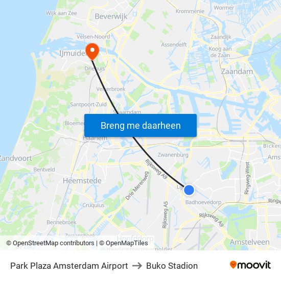 Park Plaza Amsterdam Airport to Buko Stadion map