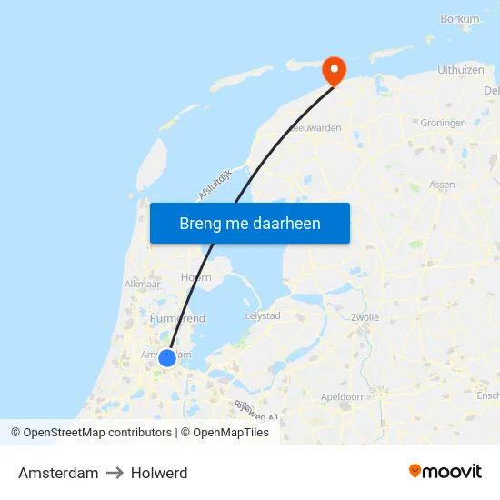 Amsterdam to Holwerd map