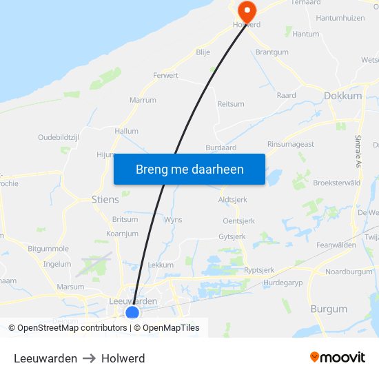 Leeuwarden to Holwerd map