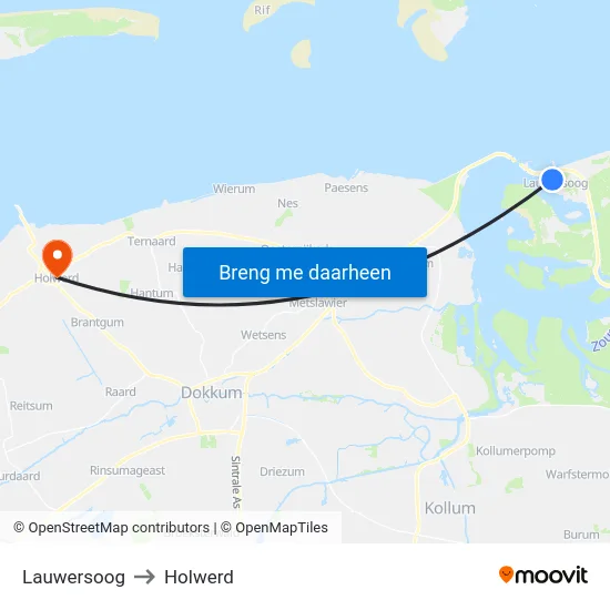 Lauwersoog to Holwerd map