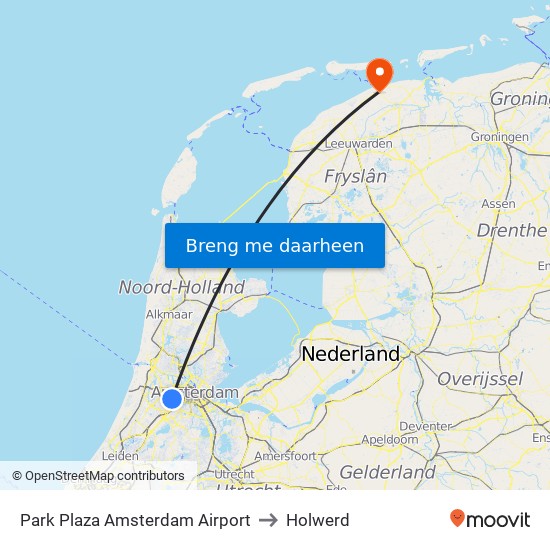 Park Plaza Amsterdam Airport to Holwerd map