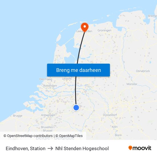 Eindhoven, Station to Nhl Stenden Hogeschool map