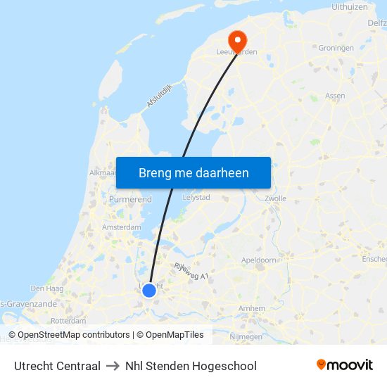 Utrecht Centraal to Nhl Stenden Hogeschool map