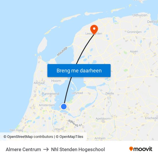 Almere Centrum to Nhl Stenden Hogeschool map