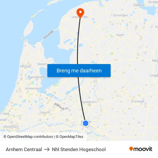 Arnhem Centraal to Nhl Stenden Hogeschool map