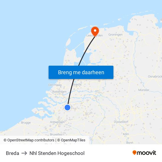 Breda to Nhl Stenden Hogeschool map