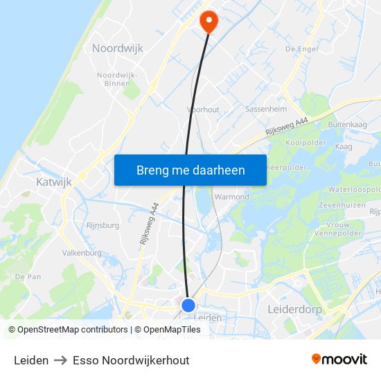 Leiden to Esso Noordwijkerhout map