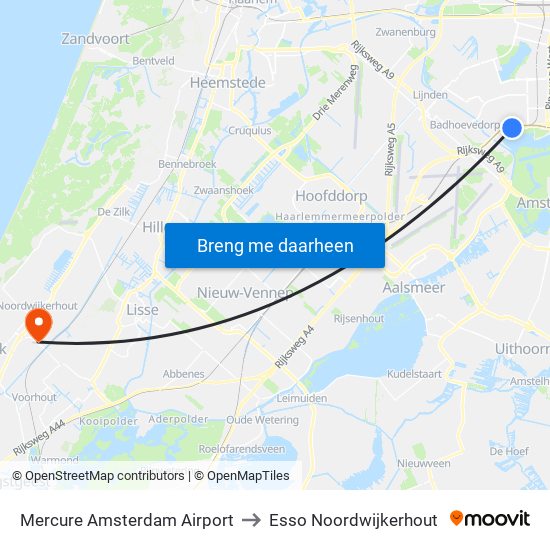 Mercure Amsterdam Airport to Esso Noordwijkerhout map