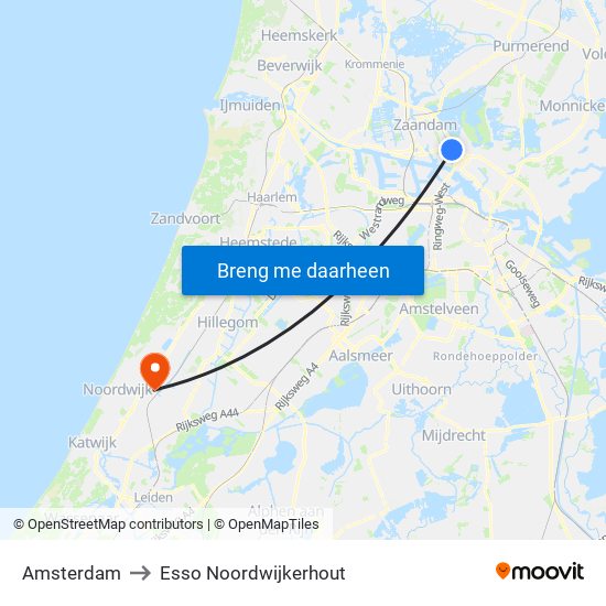 Amsterdam to Esso Noordwijkerhout map