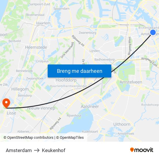 Amsterdam to Keukenhof map