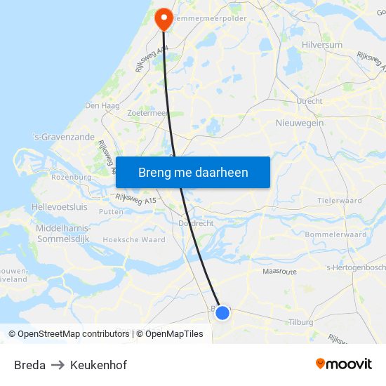 Breda to Keukenhof map