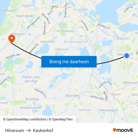 Hilversum to Keukenhof map