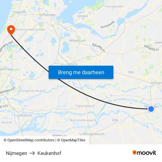 Nijmegen to Keukenhof map