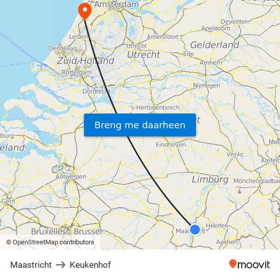 Maastricht to Keukenhof map