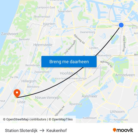 Station Sloterdijk to Keukenhof map