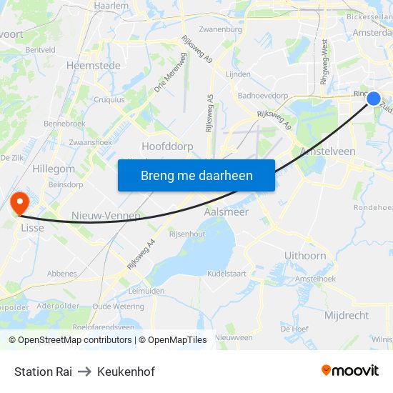 Station Rai to Keukenhof map