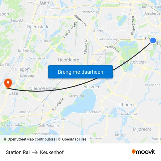 Station Rai to Keukenhof map