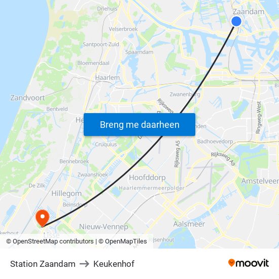 Station Zaandam to Keukenhof map