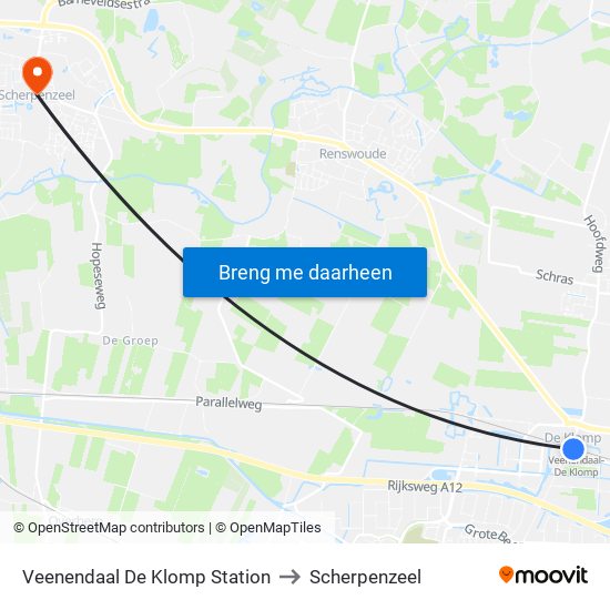 Veenendaal De Klomp Station to Scherpenzeel map