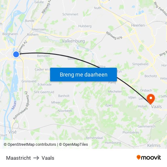 Maastricht to Vaals map