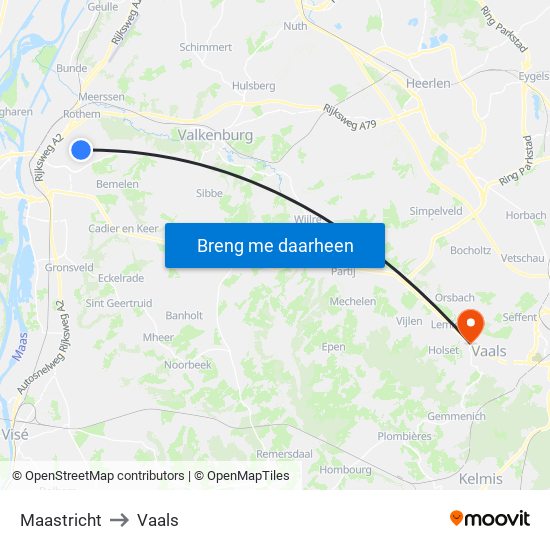 Maastricht to Vaals map
