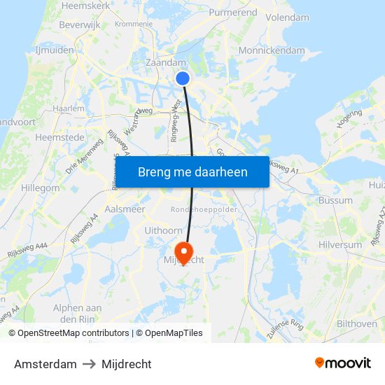 Amsterdam to Mijdrecht map