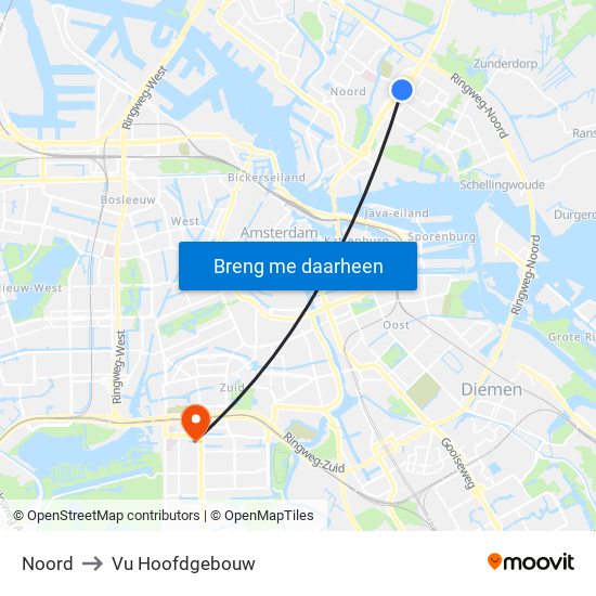 Noord to Vu Hoofdgebouw map