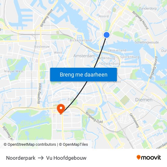 Noorderpark to Vu Hoofdgebouw map