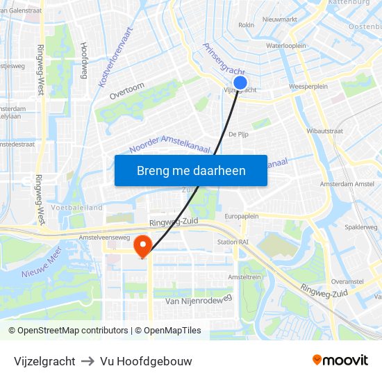 Vijzelgracht to Vu Hoofdgebouw map