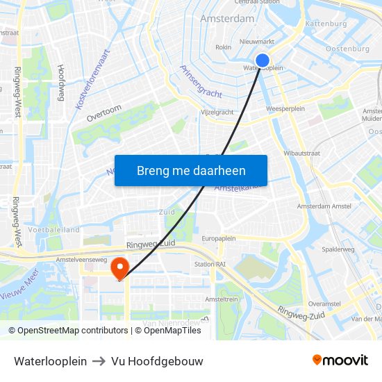 Waterlooplein to Vu Hoofdgebouw map