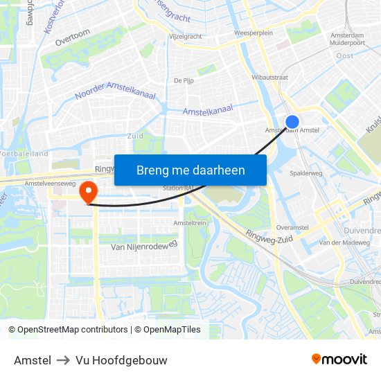 Amstel to Vu Hoofdgebouw map