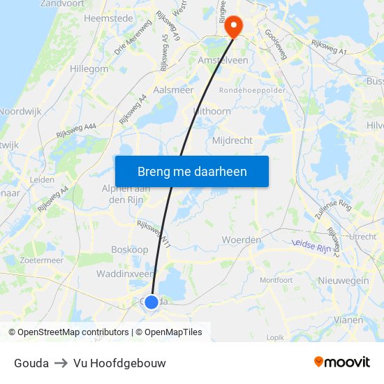 Gouda to Vu Hoofdgebouw map