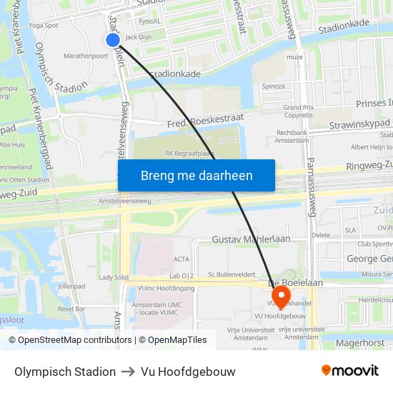 Olympisch Stadion to Vu Hoofdgebouw map