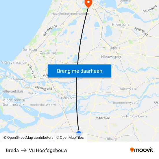 Breda to Vu Hoofdgebouw map