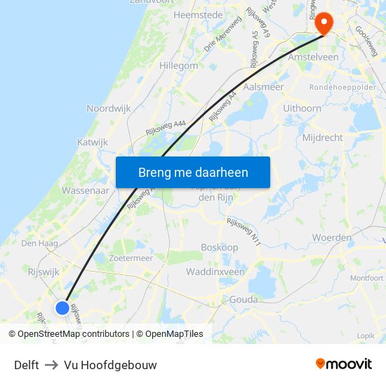 Delft to Vu Hoofdgebouw map